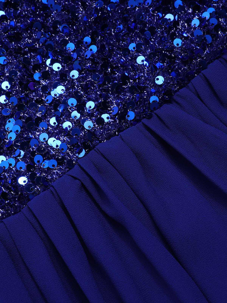 Royal Blue 1920s Sequined Sweetheart Neck Maxi Dress — the kind of 1920s dress that makes strangers smile