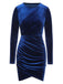 Royal Blue 1960s Solid Long Sleeve Velvet Dress, vintage dress, retro fashion - perfect for women who love vintage and retro fashion