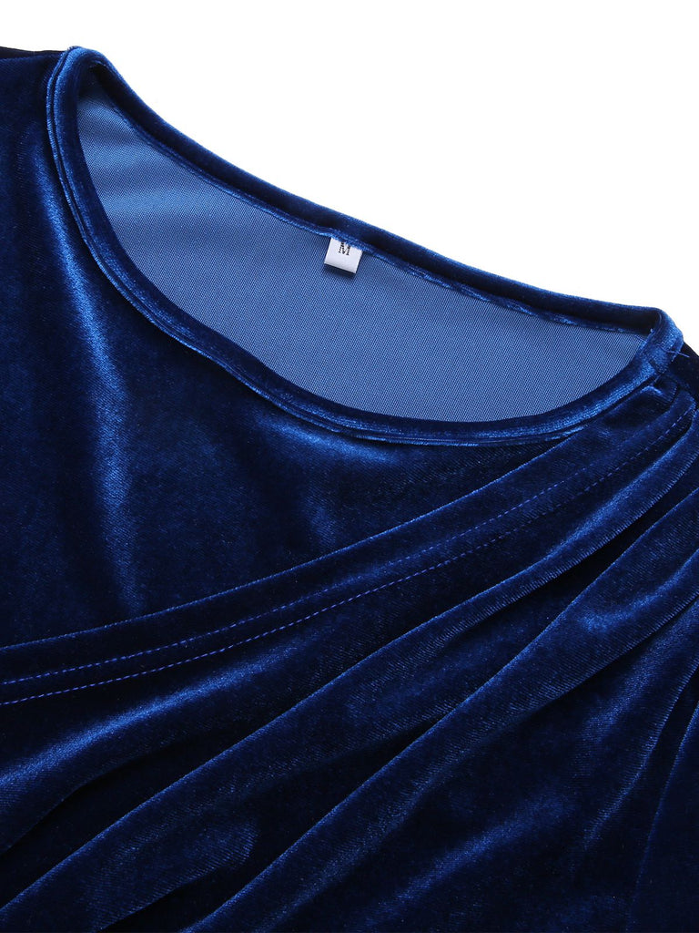 Royal Blue 1960s Solid Long Sleeve Velvet Dress, vintage dress, retro fashion - perfect for women who love vintage and retro fashion