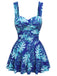 Royal Blue 1960s Tropical Plants Swimsuit Set - vintage swimsuit, pin-up style