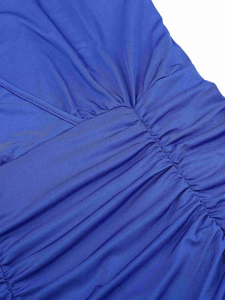 Royal Blue 1960s V-Neck Pleated Dress, vintage dress, retro fashion - perfect for women who love vintage and retro fashion