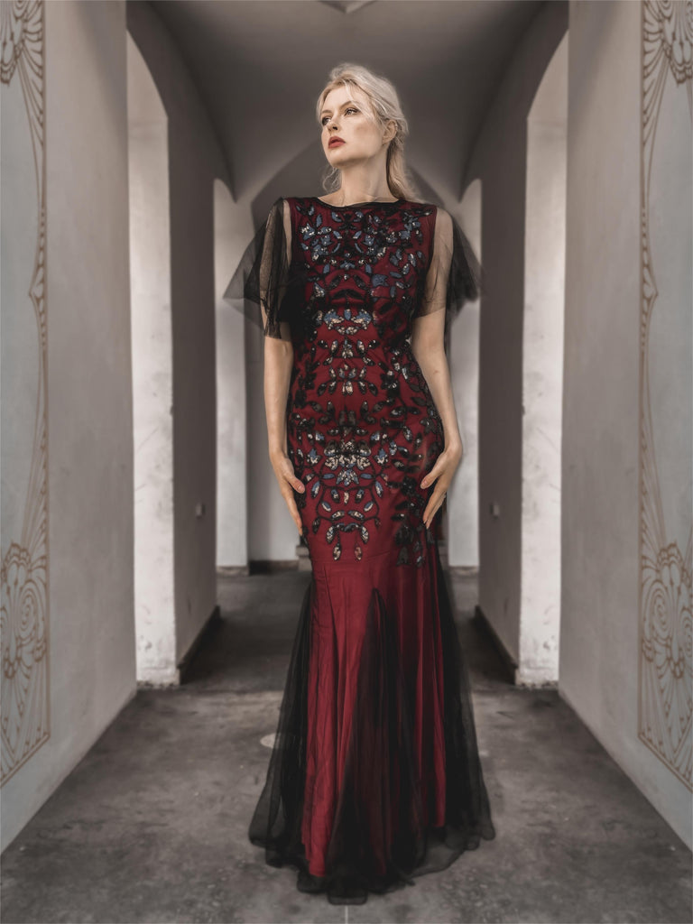 [US Warehouse] Wine Red 1920s Sequin Maxi Gowns Dress