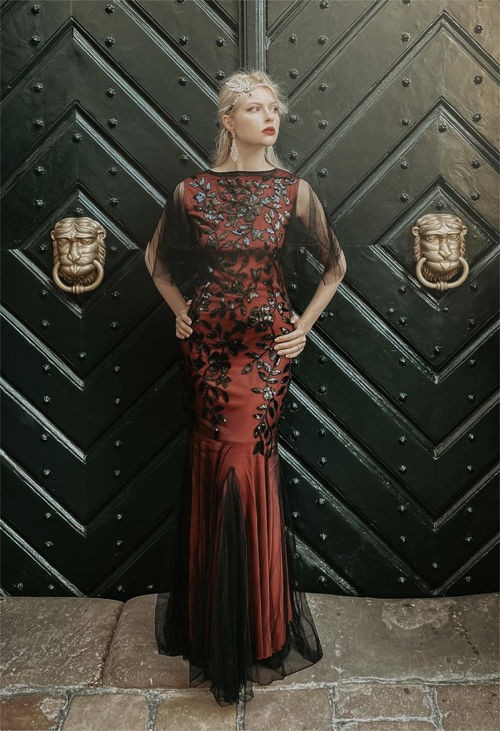 [US Warehouse] Wine Red 1920s Sequin Maxi Gowns Dress