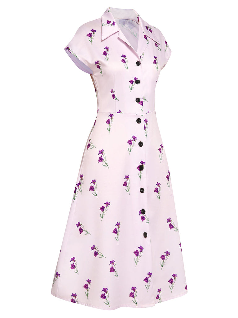 Purple 1940s Petunia Lapel Dress
