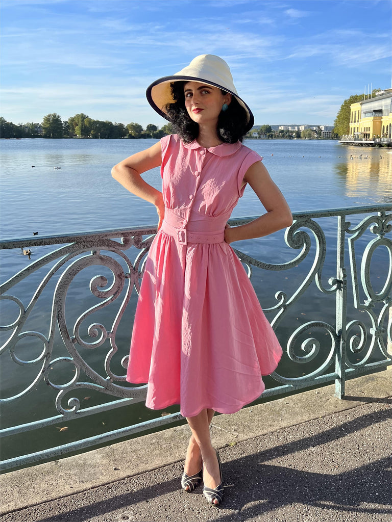 Pink 1950s Doll Collar Solid Dress