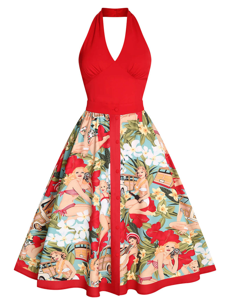 Red 1950s Pin-Up Girls Romper & Skirt