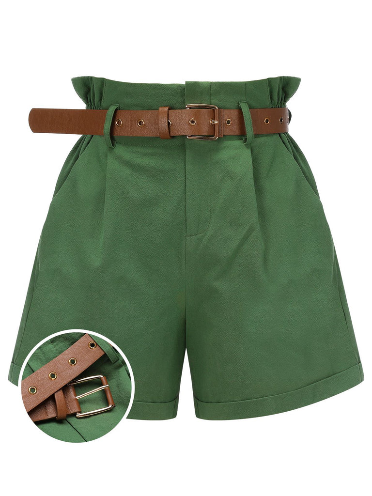 Dark Green 1960s Solid Vintage Shorts