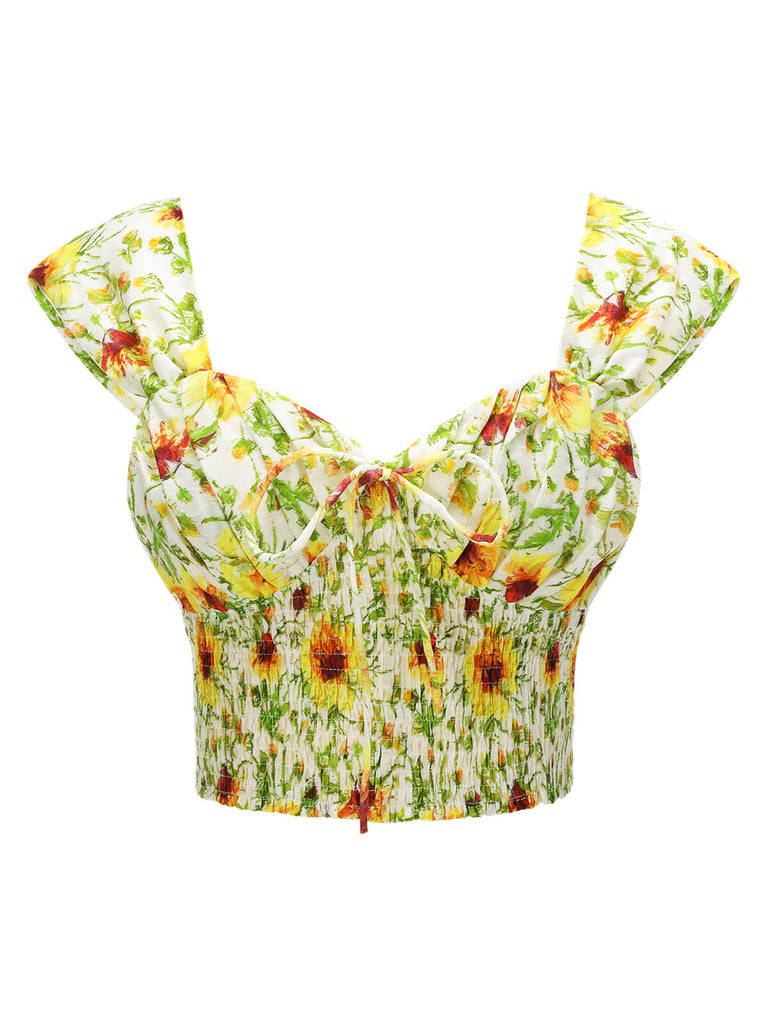 2PCS 1950s Sunflower Crop Top & Pants