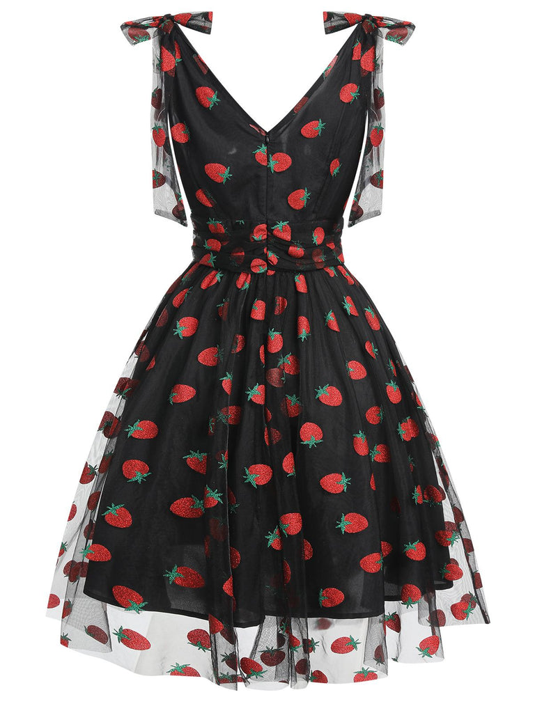 Pink 1950s Strawberry Mesh Swing Dress