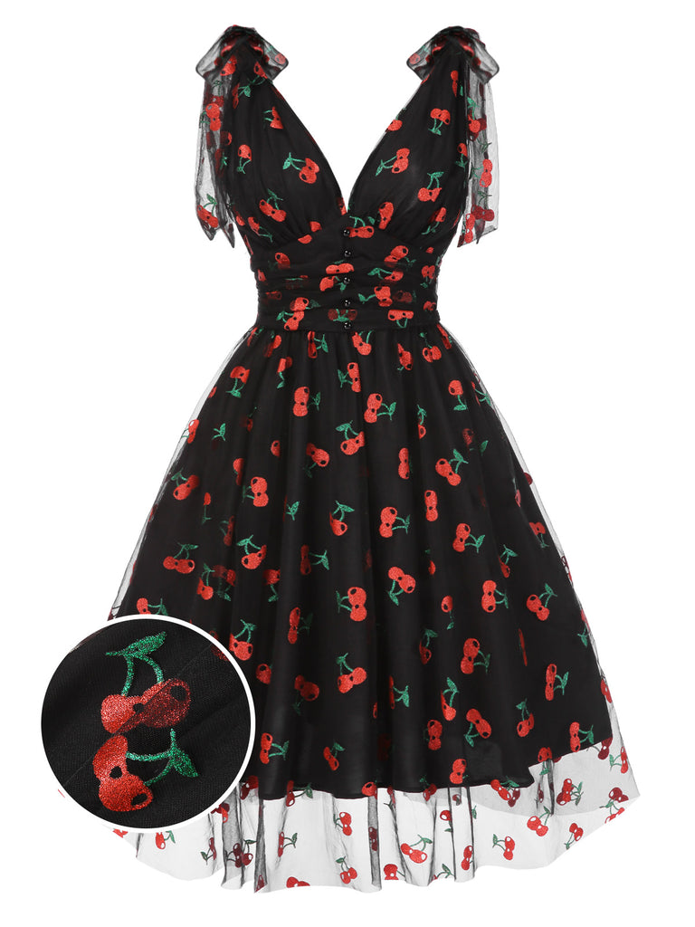 Green 1950s Daisy Mesh Swing Dress