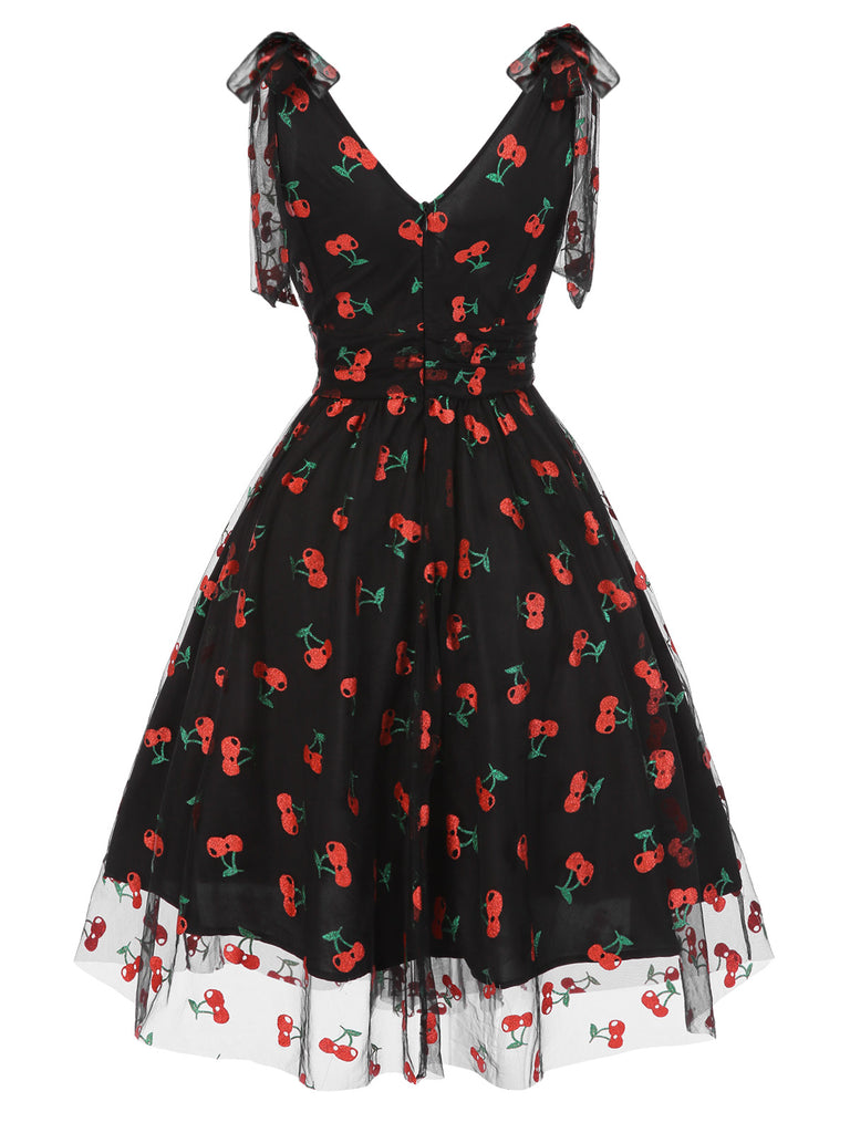 Green 1950s Daisy Mesh Swing Dress