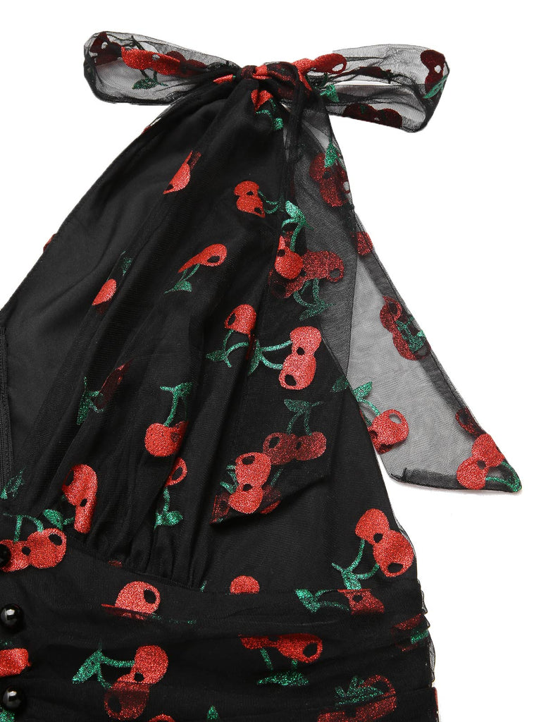 Green 1950s Daisy Mesh Swing Dress