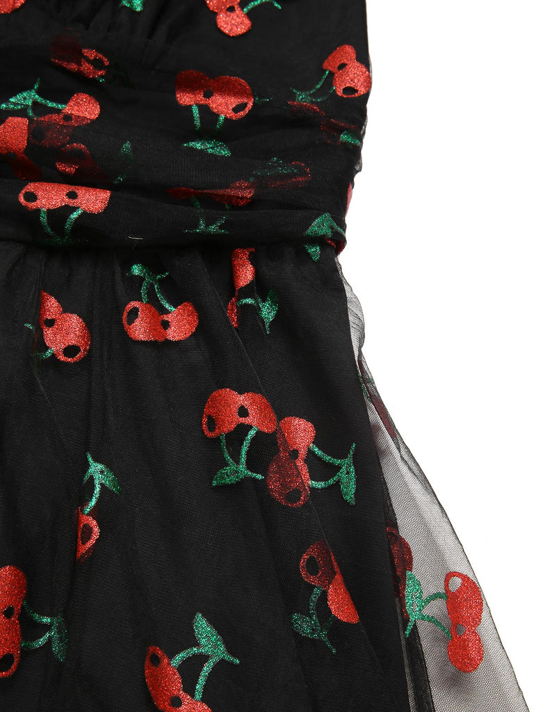 Green 1950s Daisy Mesh Swing Dress