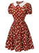 Red 1960s Floral Puff Sleeve Flared Dress