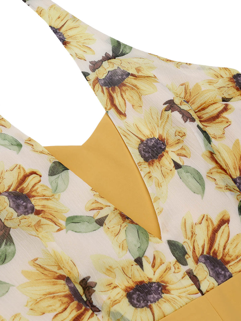 [US Warehouse] Yellow 1950s Sunflower Halter Romper