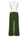 White & Dark Green 1930s Back Bow Jumpsuit