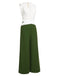 White & Dark Green 1930s Back Bow Jumpsuit