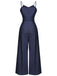 Navy Blue 1930s Cowboy Solid Strap Jumpsuit