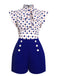 [US Warehouse] Blue 1950s Polka Dot Buttoned Romper
