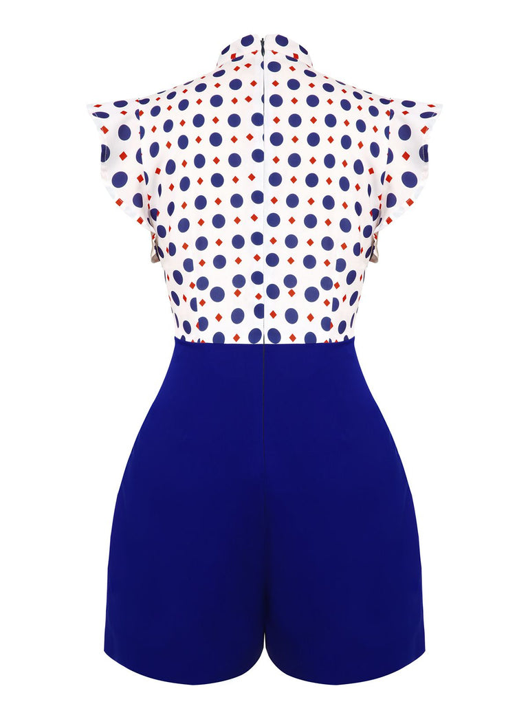 [US Warehouse] Blue 1950s Polka Dot Buttoned Romper
