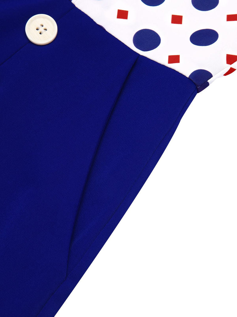[US Warehouse] Blue 1950s Polka Dot Buttoned Romper
