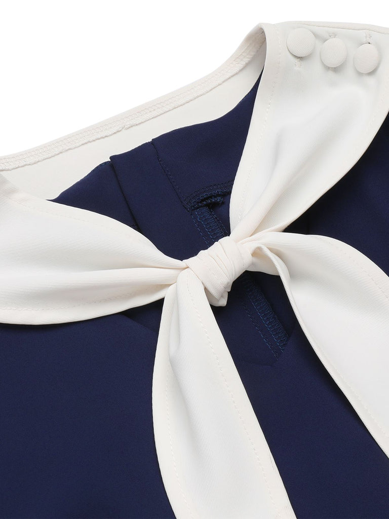 Navy Blue 1950s Solid Sailor Collar Blouse