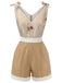 Khaki 1950s Embroidered Rose V-Neck Romper