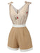 Khaki 1950s Embroidered Rose V-Neck Romper