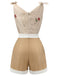 Khaki 1950s Embroidered Rose V-Neck Romper