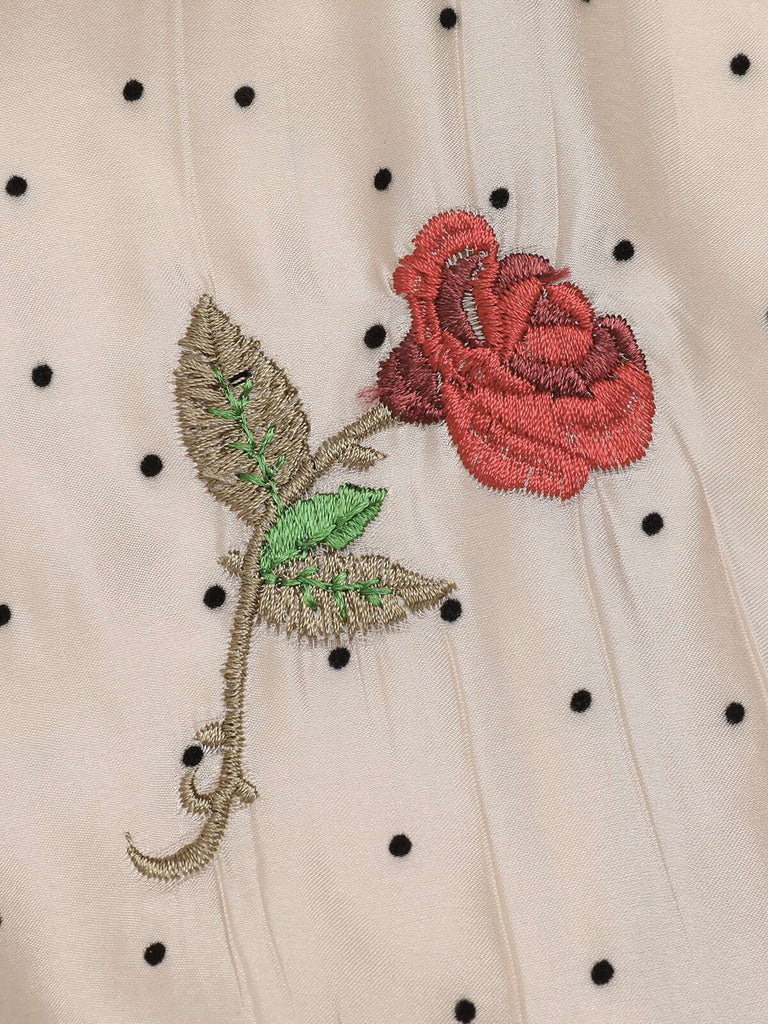 Khaki 1950s Embroidered Rose V-Neck Romper