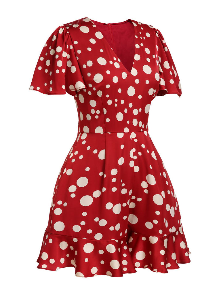 Red 1930s Polka Dot Ruffle Romper