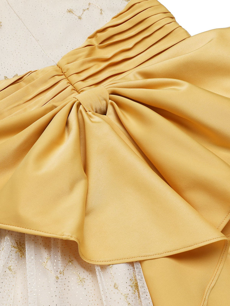 Yellow 1950s Mesh Patchwork Swing Dress