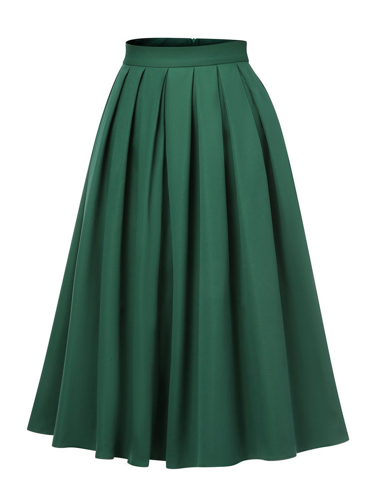 Green 1950s Solid Pleated Skirts | Retro Stage