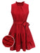 Red 1950s Ruffles Sleeveless Dress With Belt