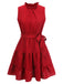 Red 1950s Ruffles Sleeveless Dress With Belt