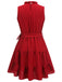 Red 1950s Ruffles Sleeveless Dress With Belt