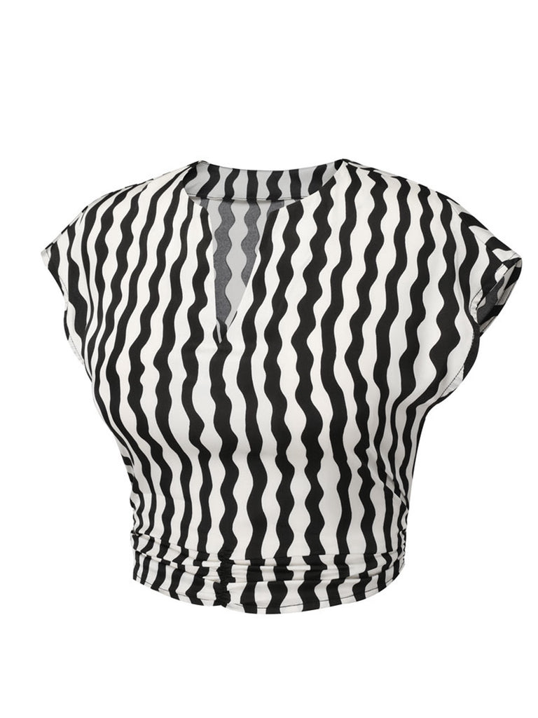 Black & White 1950s Curve Print Blouse