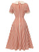Red 1940s Lapel Vertical Stripes Dress