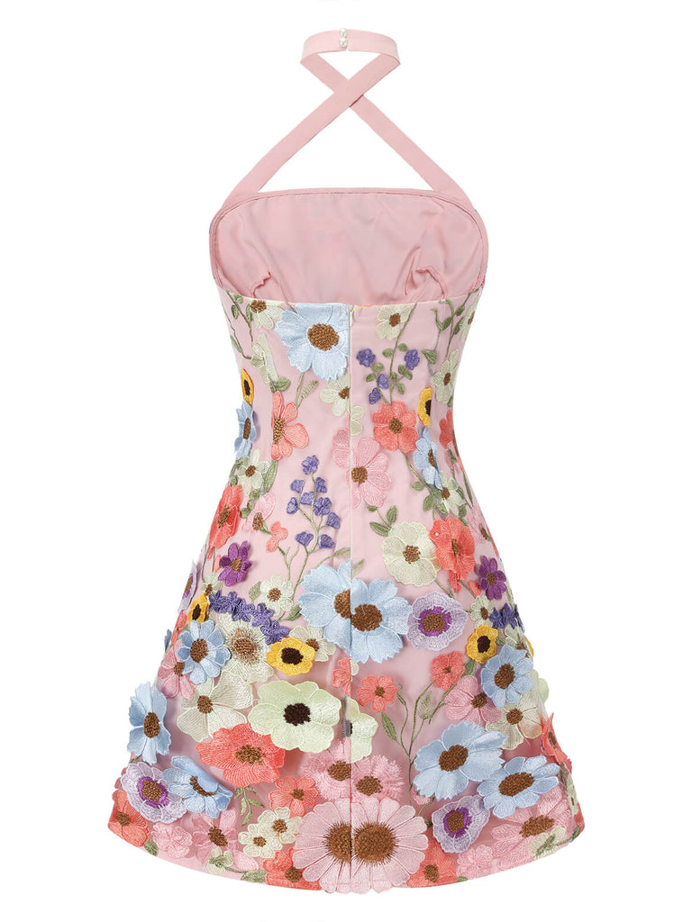Pale Pink 1960s 3D Flower Mini Dress