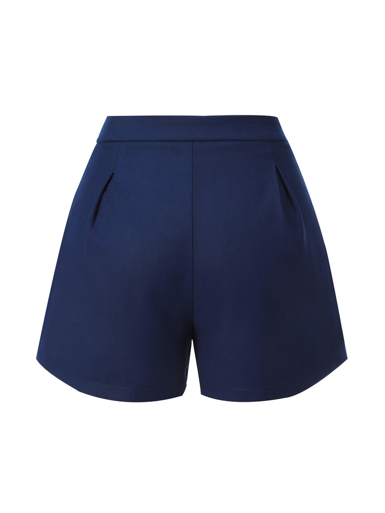 Navy Blue 1950s Solid Button Shorts