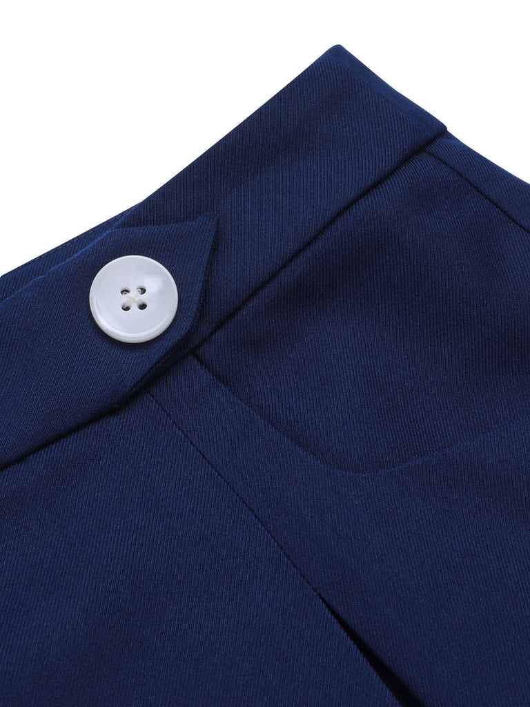 Navy Blue 1950s Solid Button Shorts