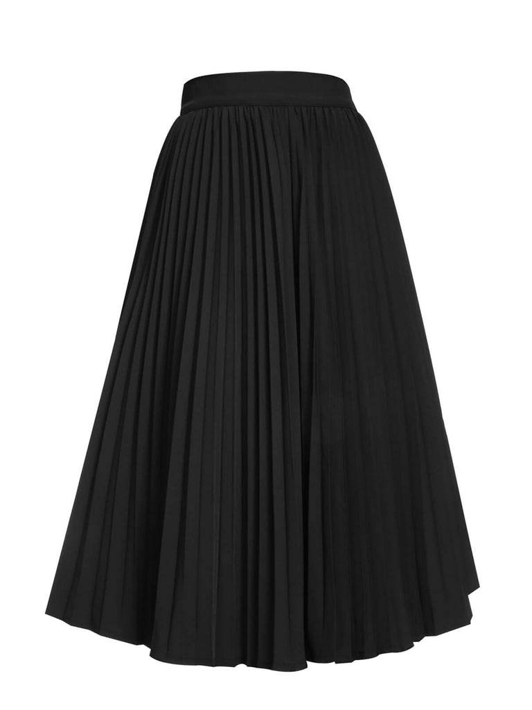 Black 1950s Elegant Pleated Skirt | Retro Stage