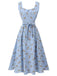 Blue 1940s Rose Plaid Lace Up Dress