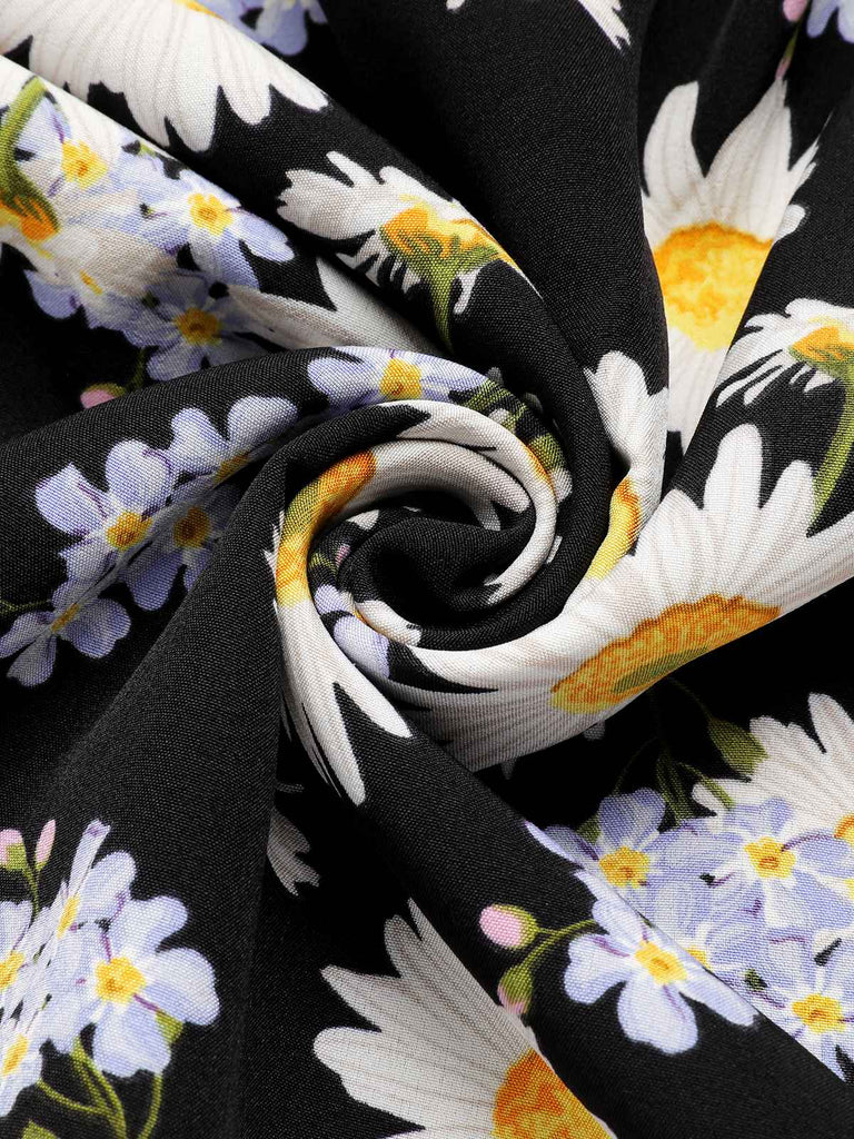 Black 1940s Cap Sleeve Daisy Dress