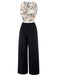 Black & White 1930s Lapel Floral Butterfly Jumpsuit