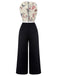 Black & White 1930s Lapel Floral Butterfly Jumpsuit