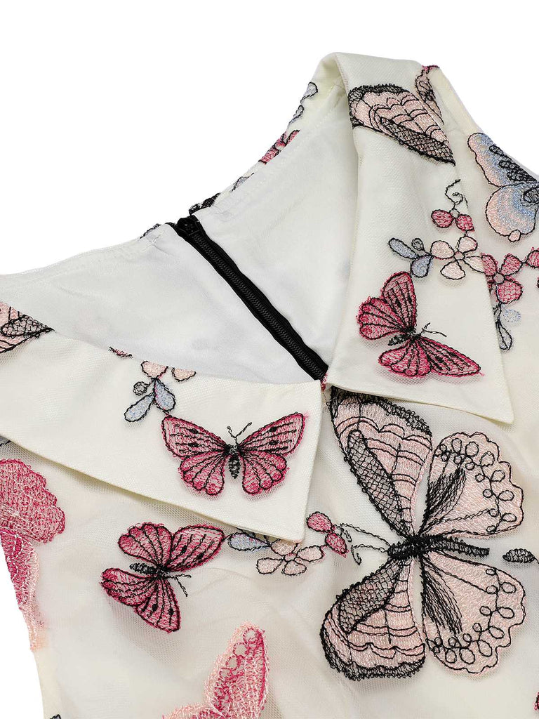Black & White 1930s Lapel Floral Butterfly Jumpsuit