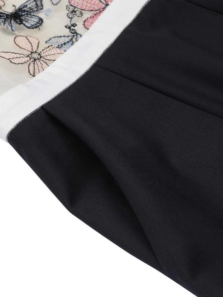 Black & White 1930s Lapel Floral Butterfly Jumpsuit
