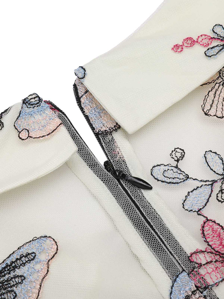 Black & White 1930s Lapel Floral Butterfly Jumpsuit