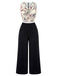 Black & White 1930s Lapel Floral Butterfly Jumpsuit